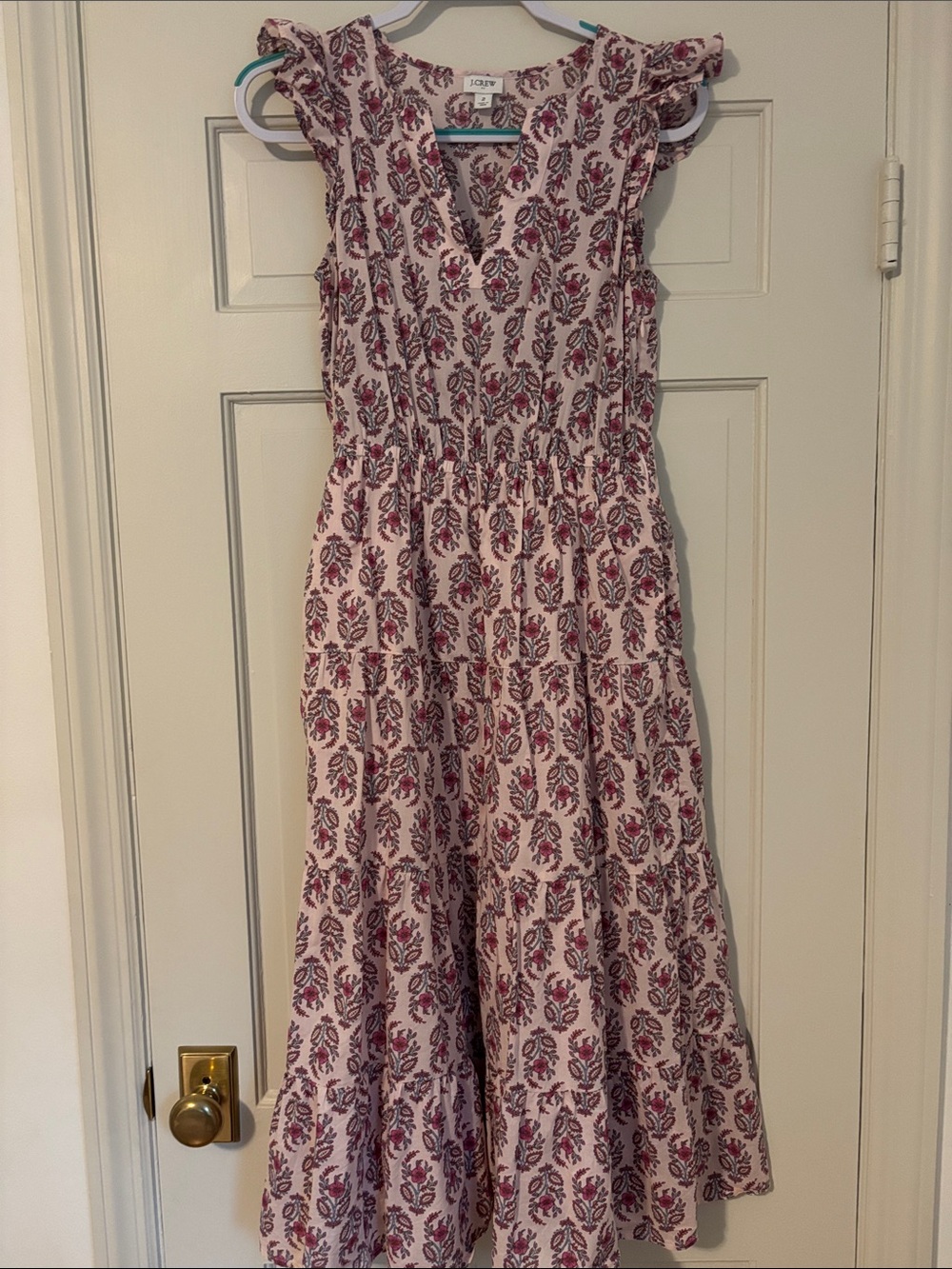 J crew pink Midi Dress with Floral Print